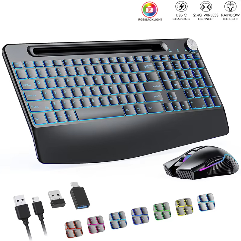 Gaming Keyboard Ergonomics - Bilek Destekli 2.4G&Type-C Kablosuz Klavye Fare