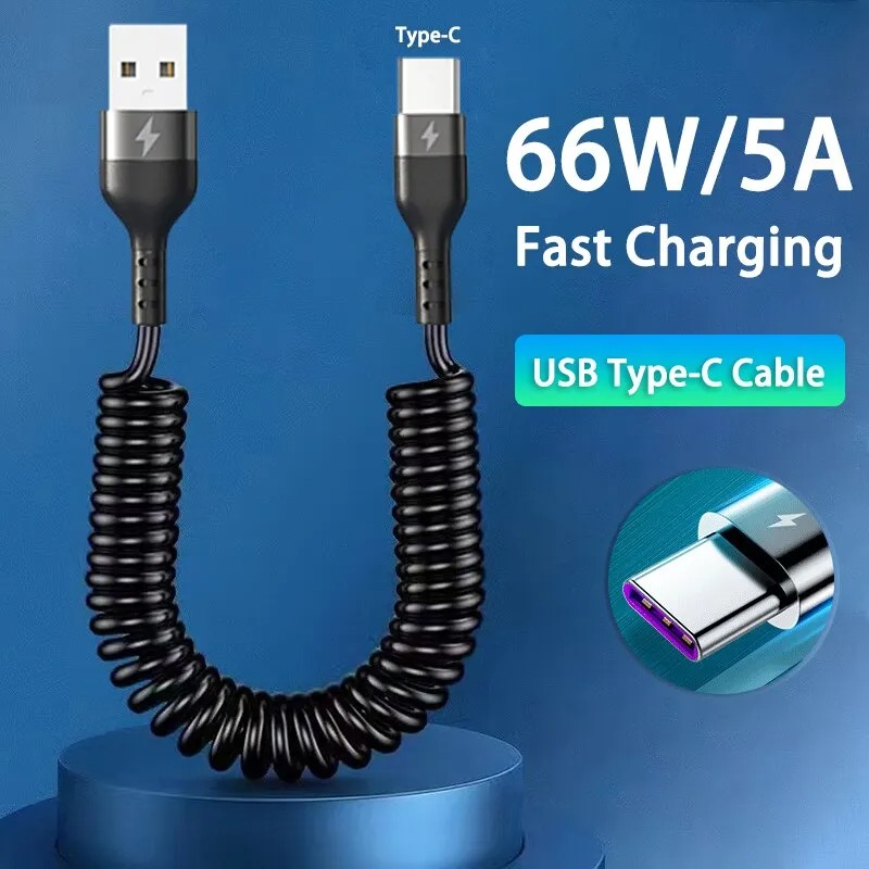 Coiled Usb Cable - 5A Hızlı Şarjlı Sarmal USB C